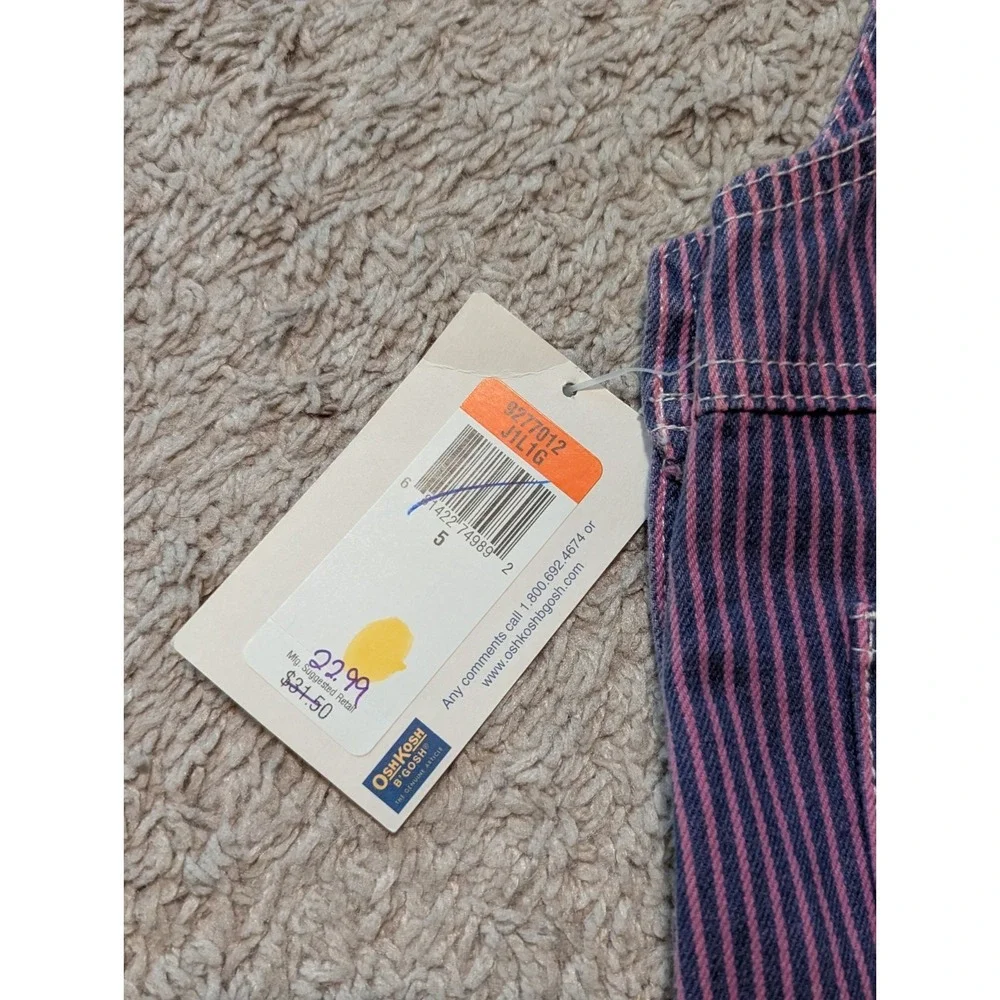 Vtg‎ OshKosh Bgosh Vestbak Overall Dress Girls Sz 5 Purple Blue Striped Cotton